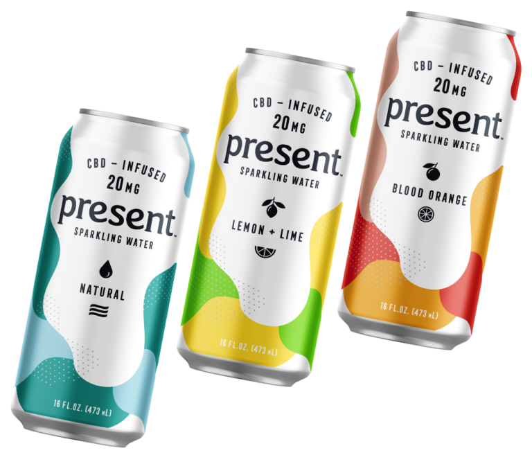 Three drink cans with various flavors and colors